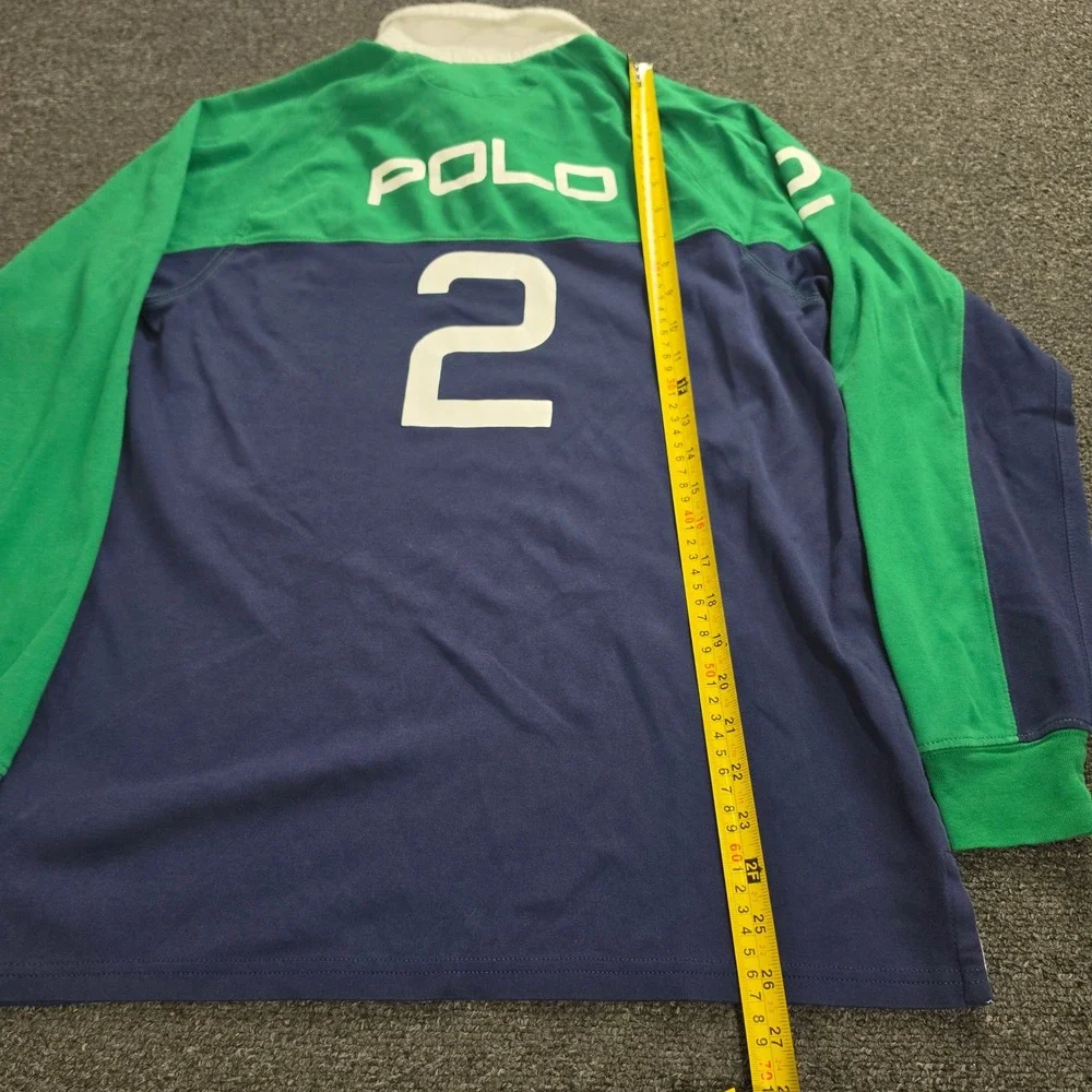 Polo Ralph Lauren Rugby Shirt Kids XL 18-20 Green Navy Blue Big Pony Graphic 2